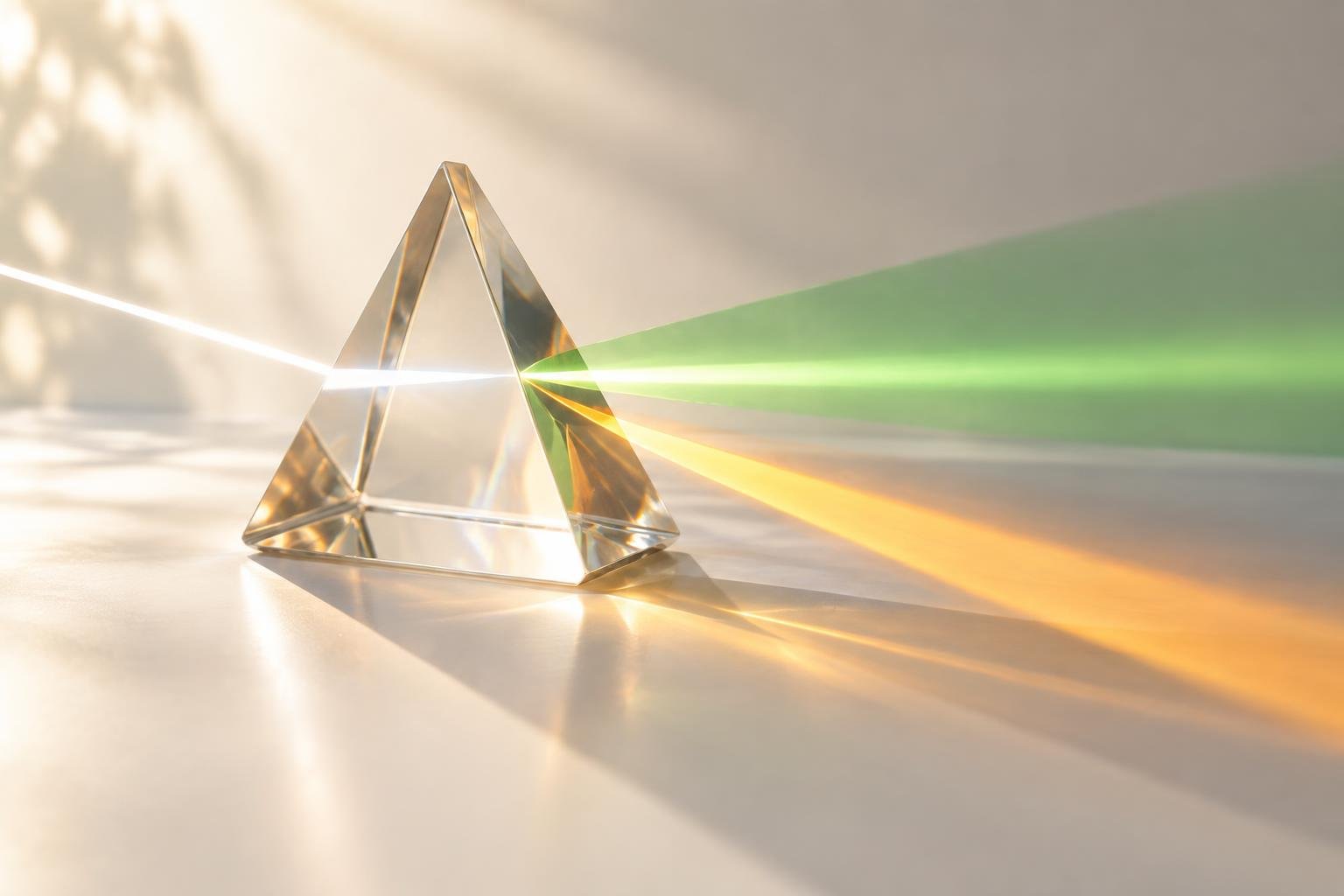 Abstract green and amber glass refracting light