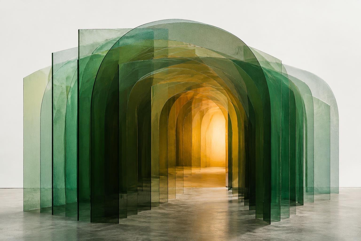 Sculptural glass installation representing a connected digital growth system