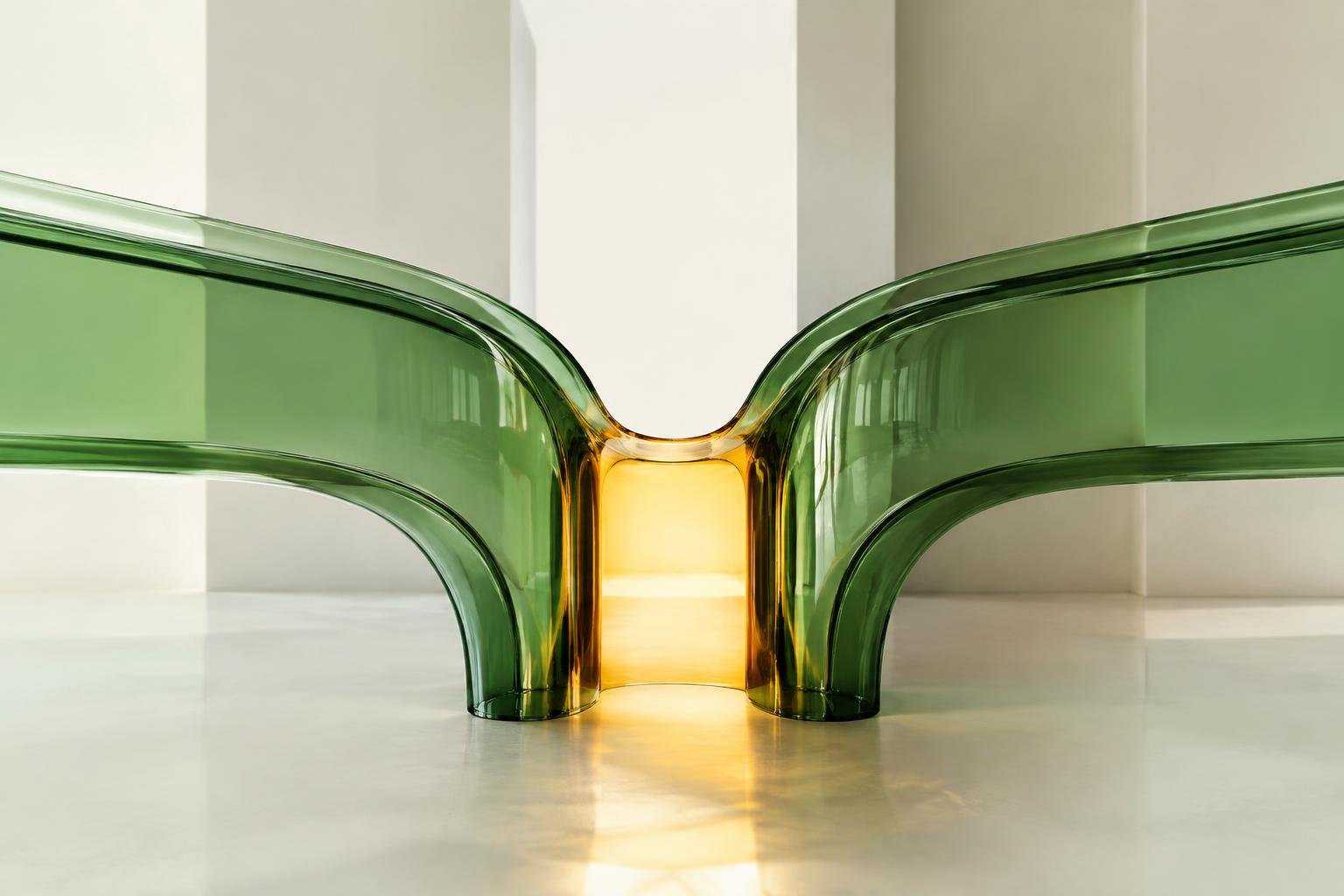 Sculptural glass installation representing a connected digital growth system