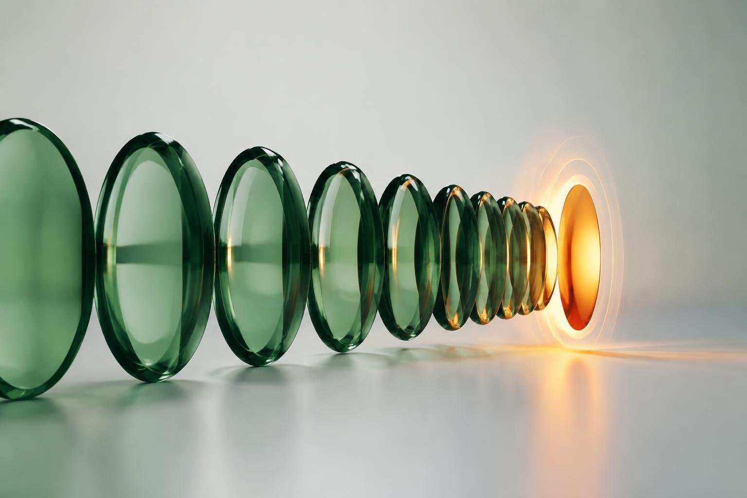 Sculptural glass installation representing a connected digital growth system